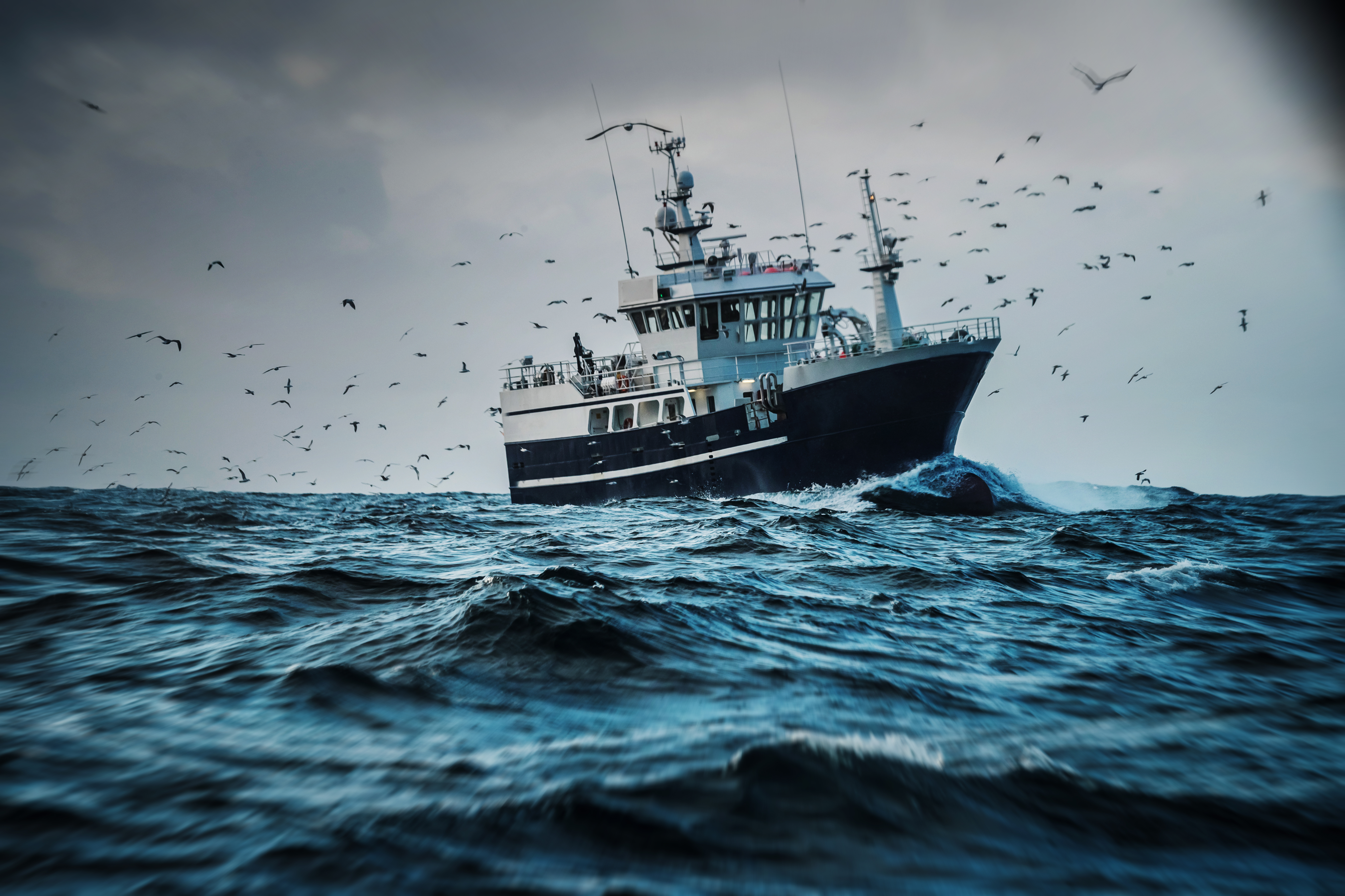 Commercial fishing trawler working offshore